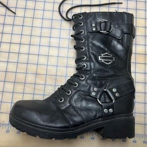 Harley-Davidson Womens Jocelyn Black Leather Lug Sole Motorcycle Boots EUC 9M